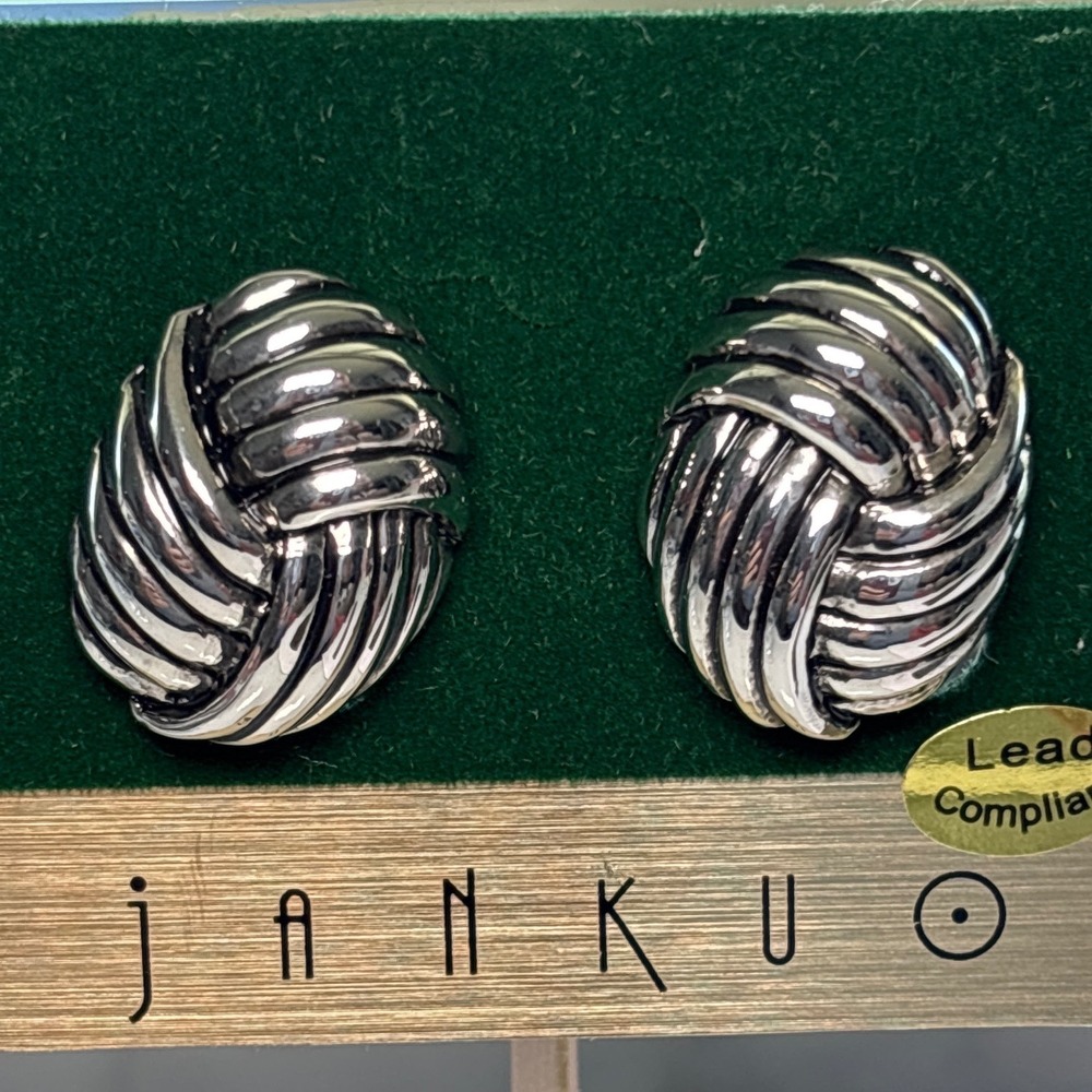 Earrings Silver Tone Metal Clip On Love Knot Classic Elegant Style New